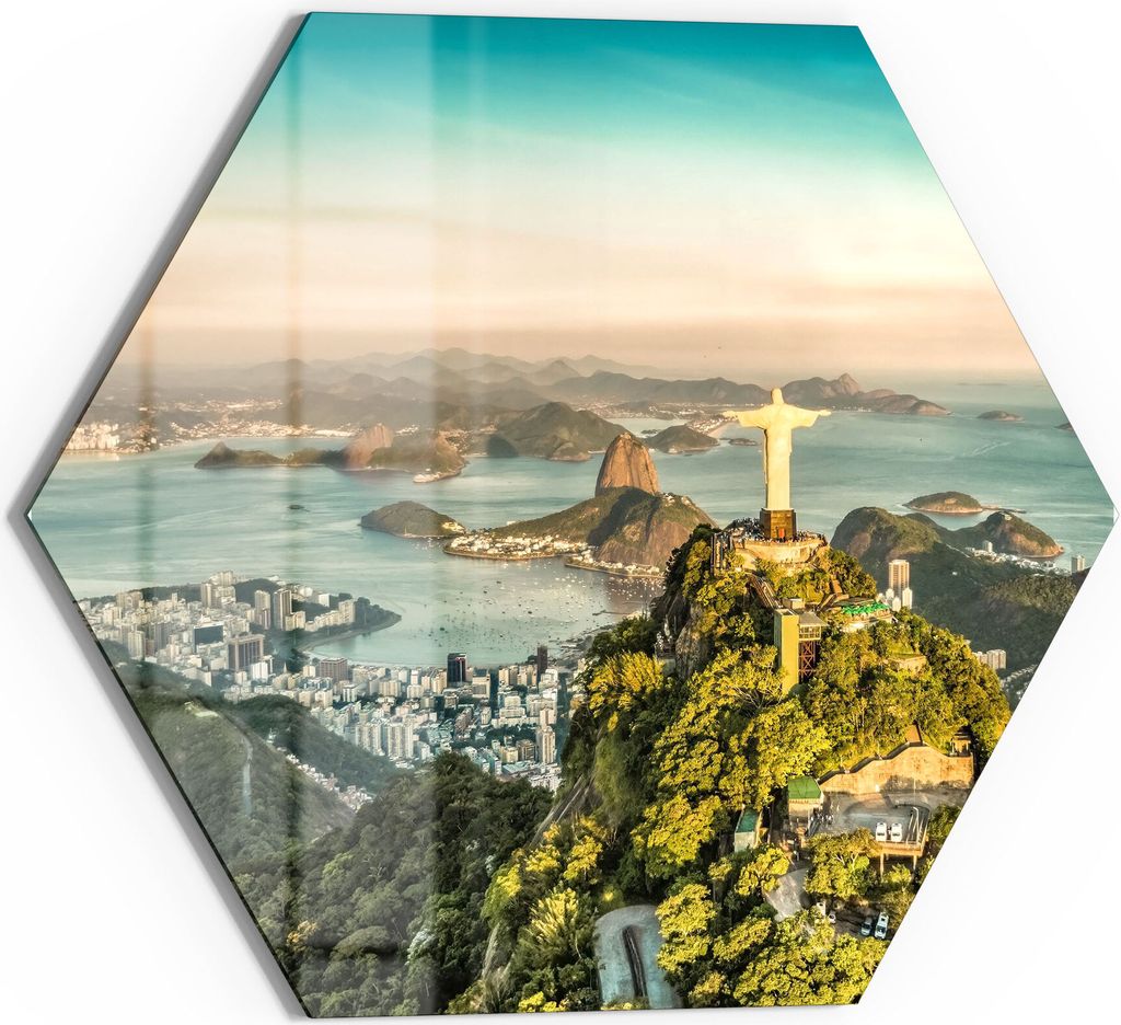 DEQORI Glasbild Echtglas 55x48 cm 'Blick auf Cristo Redentor' Wandbild Bild modern Deko