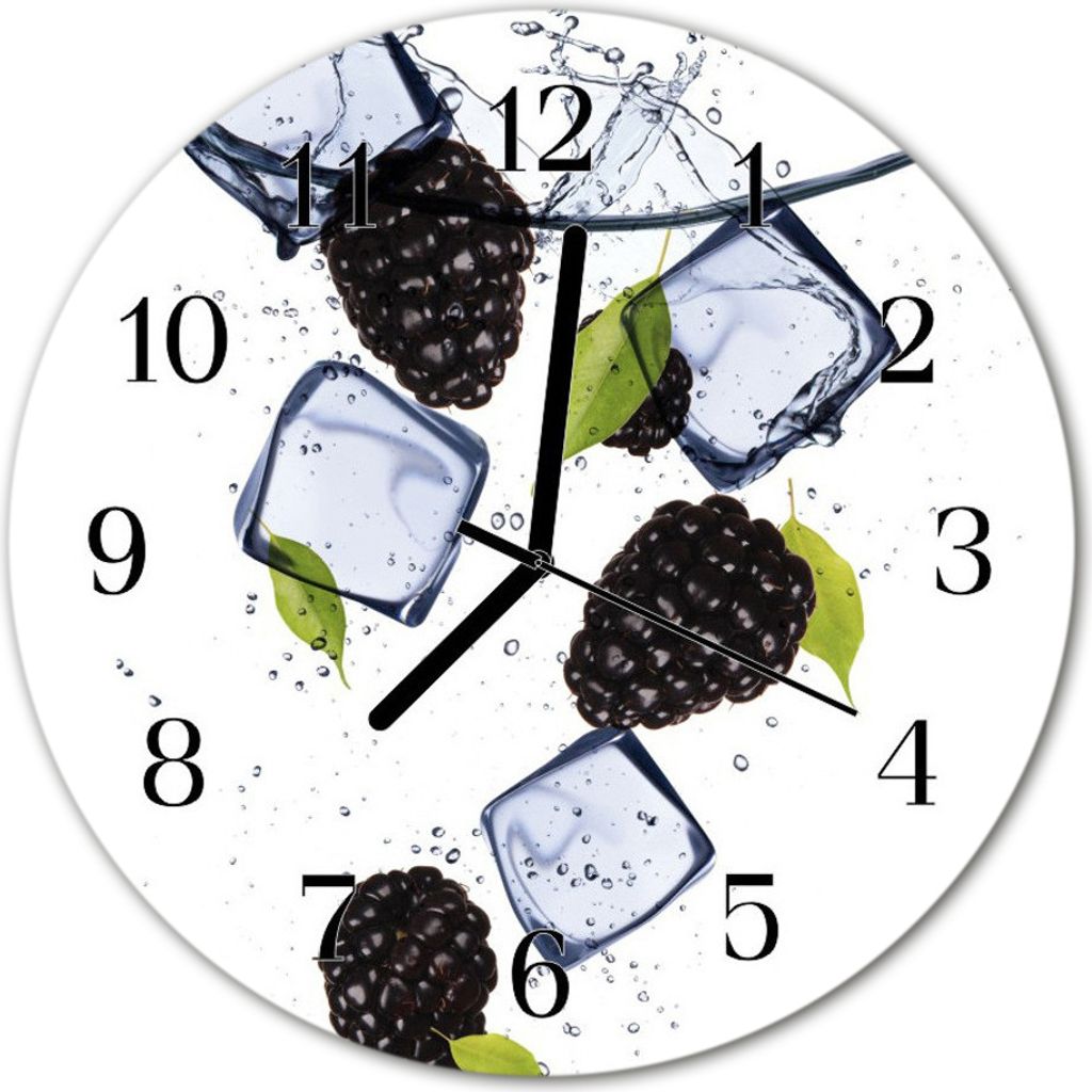Glasuhr Wanduhr Küchenuhr Echt-Glas 30fi cm Brombeeren schwarz