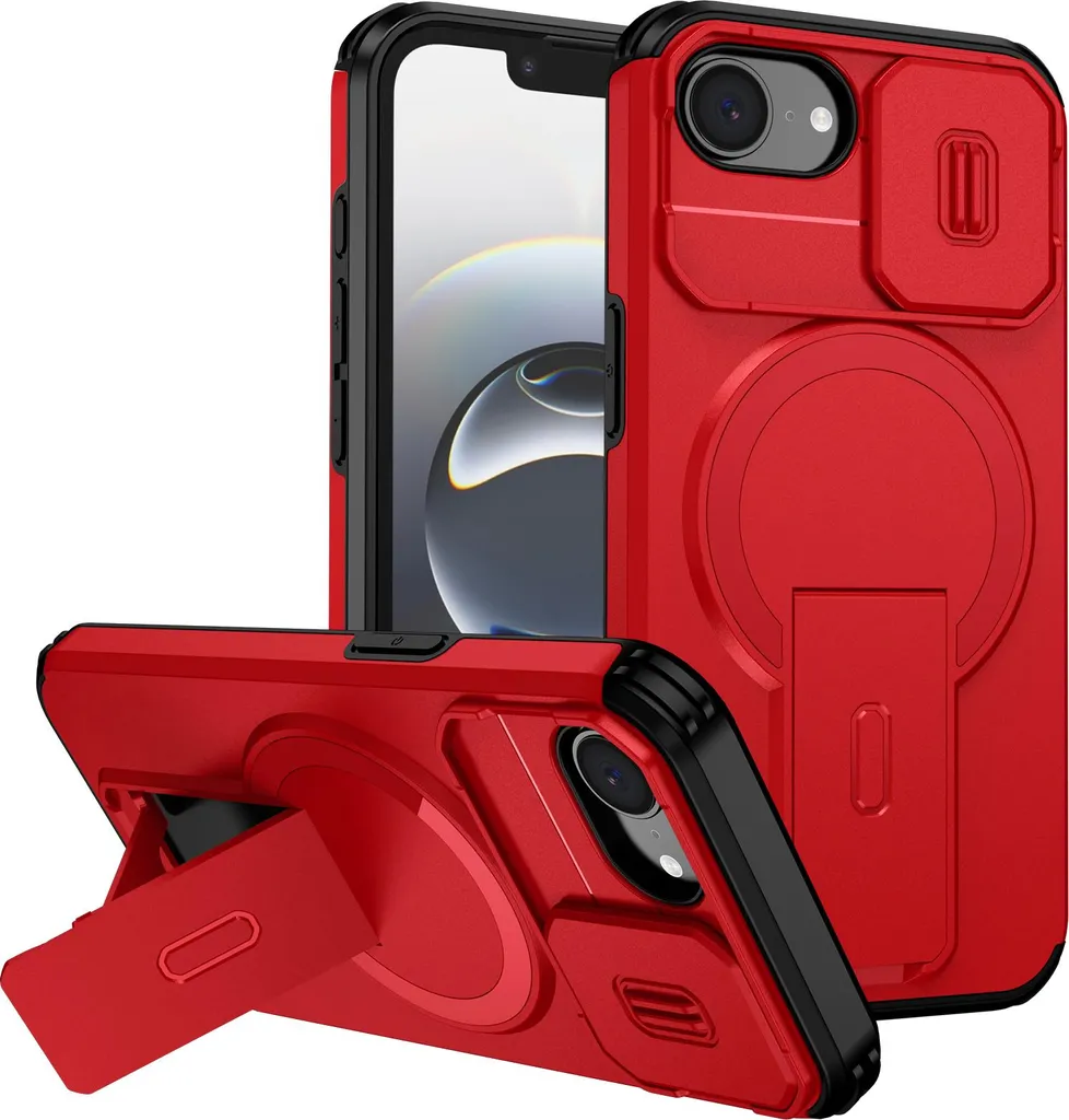 Custodia iPhone 16e Rosso Metallizzato: Eleganza Magnetica e Kickstand
