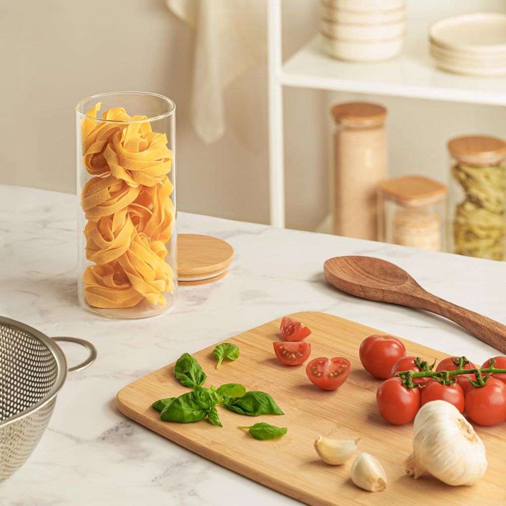 Glas Vorratsbehälter mit Bambusdeckel - Set von 4 luftdichten Behältern - 12 Liter - Spülmaschinenfest.
