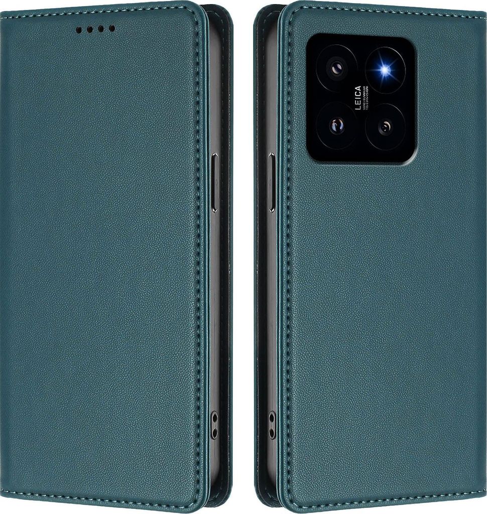 Handyhülle für Xiaomi 14, Kunstleder Klapphülle Stoßfeste Magnetische Hülle mit Ständer Grün