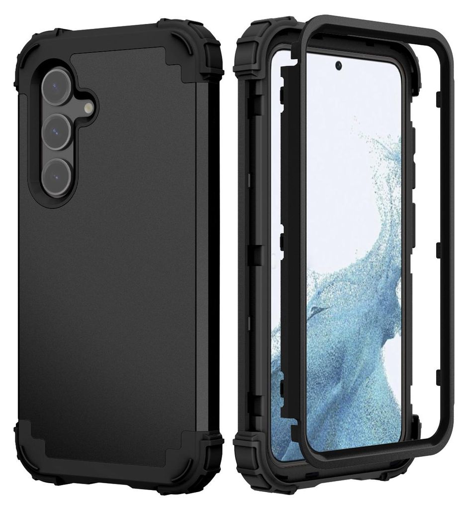 Galaxy S25 Hülle, 3 in 1 Hybrid PC TPU Stossfest Robust Schutzhülle für Samsung Galaxy S25 Schwarz