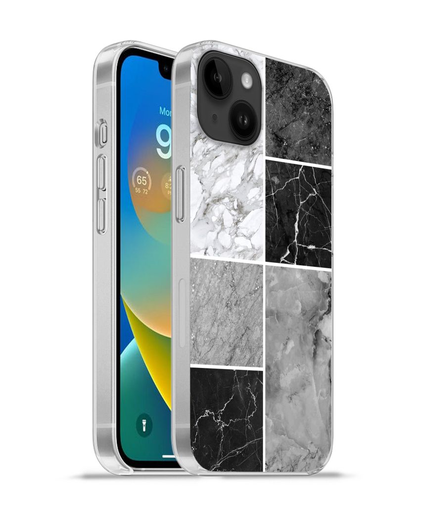 MuchoWow Handyhülle Schutzhülle Hülle für Apple iPhone 14 Plus - Soft case Marmor - Schwarz - Weiß Silikon Softcase Handy Hülle - Abbildung