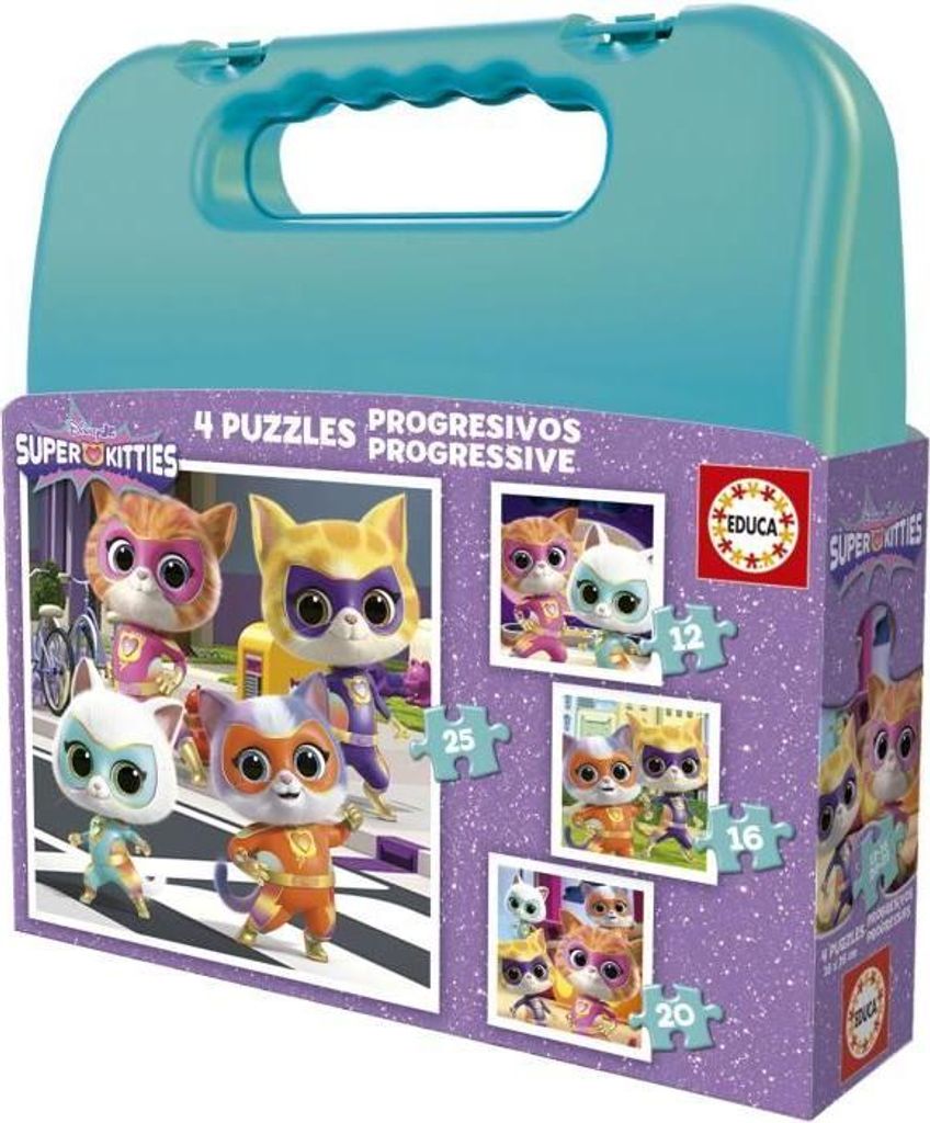 SuperKitties Progressiver Puzzle Koffer, 12+16+20+25 Teile, 16 x 16 cm, EDUCA, Disney