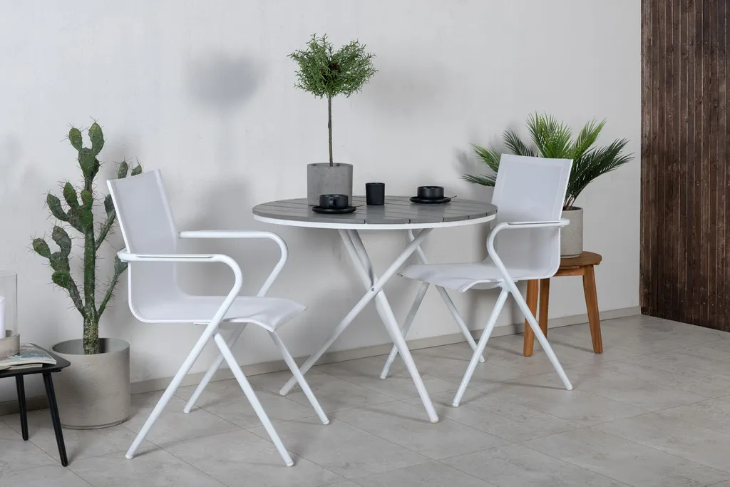 Table basse Parma finition gris-blanc Ø90cm plateau robuste et élégant