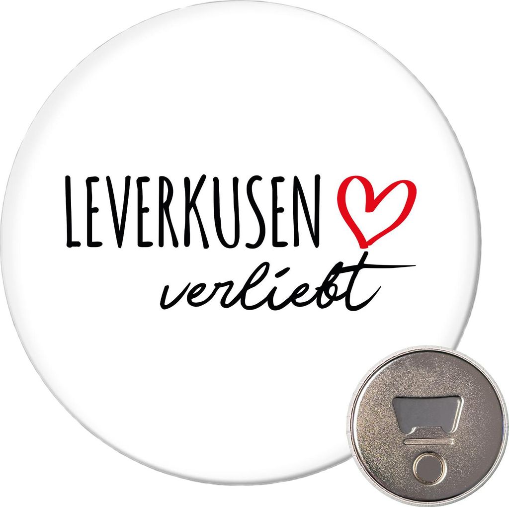 Huuraa Magnet Leverkusen verliebt 59mm Kühlschrankmagnet rund Flaschenöffner Geschenkidee
