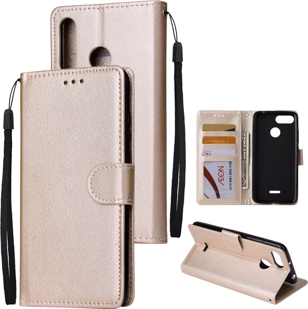 Für HUAWEI P30 lite/nova 4E Flip-Typ Leder Schutzhülle mit 3 Kartenposition Schnalle Design Cover Gold