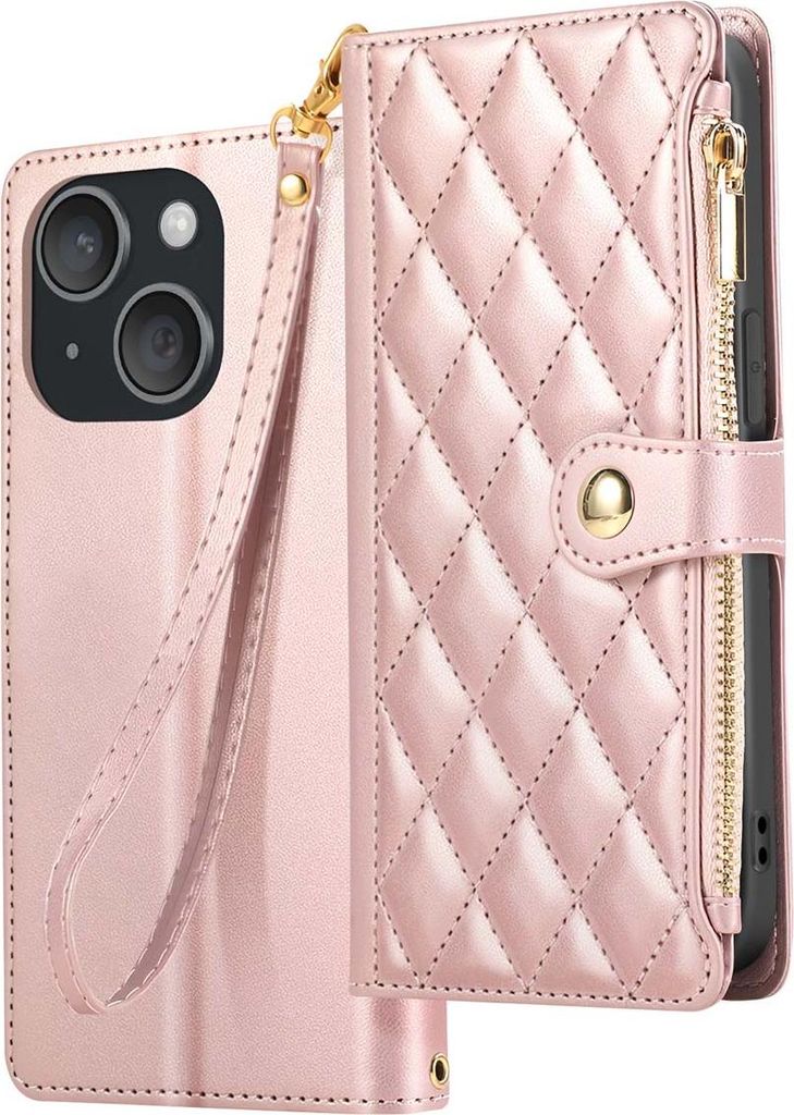 Avizar, Etui iPhone 15 strukturiert mit Kartenfächern und Ständer, Rosa
