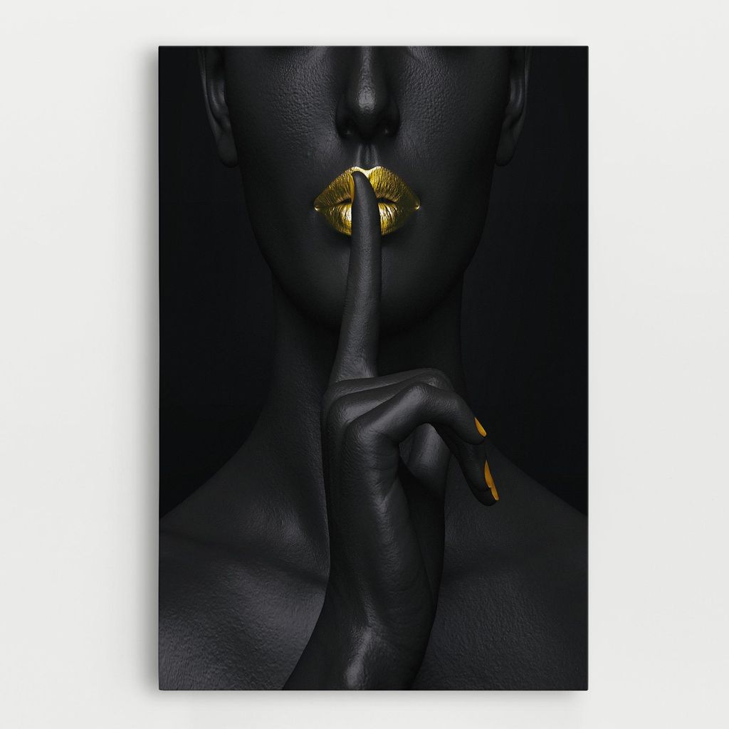 ARTHUB Leinwandbild 40x60 cm, Silence Lips Portrait | Wohnzimmerdekoration, Hängende Bilder, Wanddekoration, Heimdekoration, Frauen, Lippen