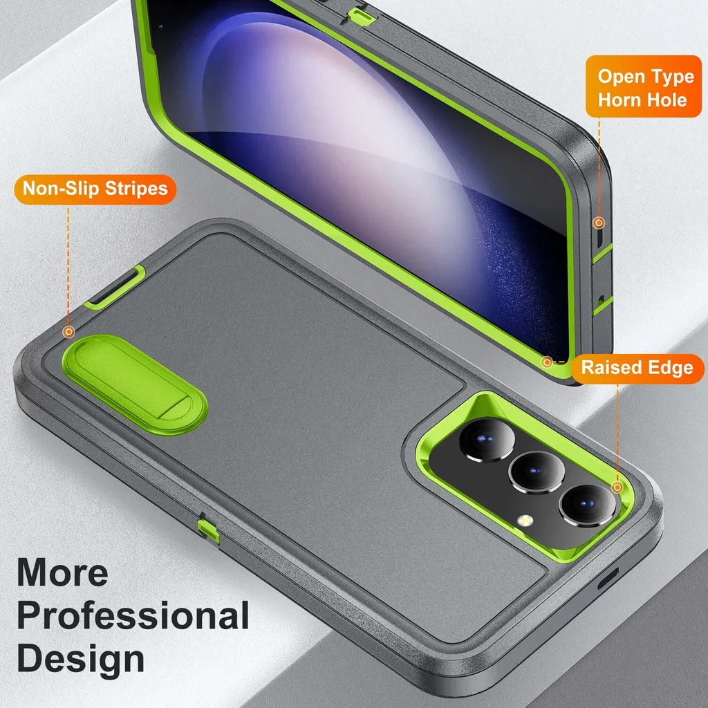 Custodia per Samsung Galaxy S25 ibrida a tre strati antiurto protettiva con supporto Grigio - 4