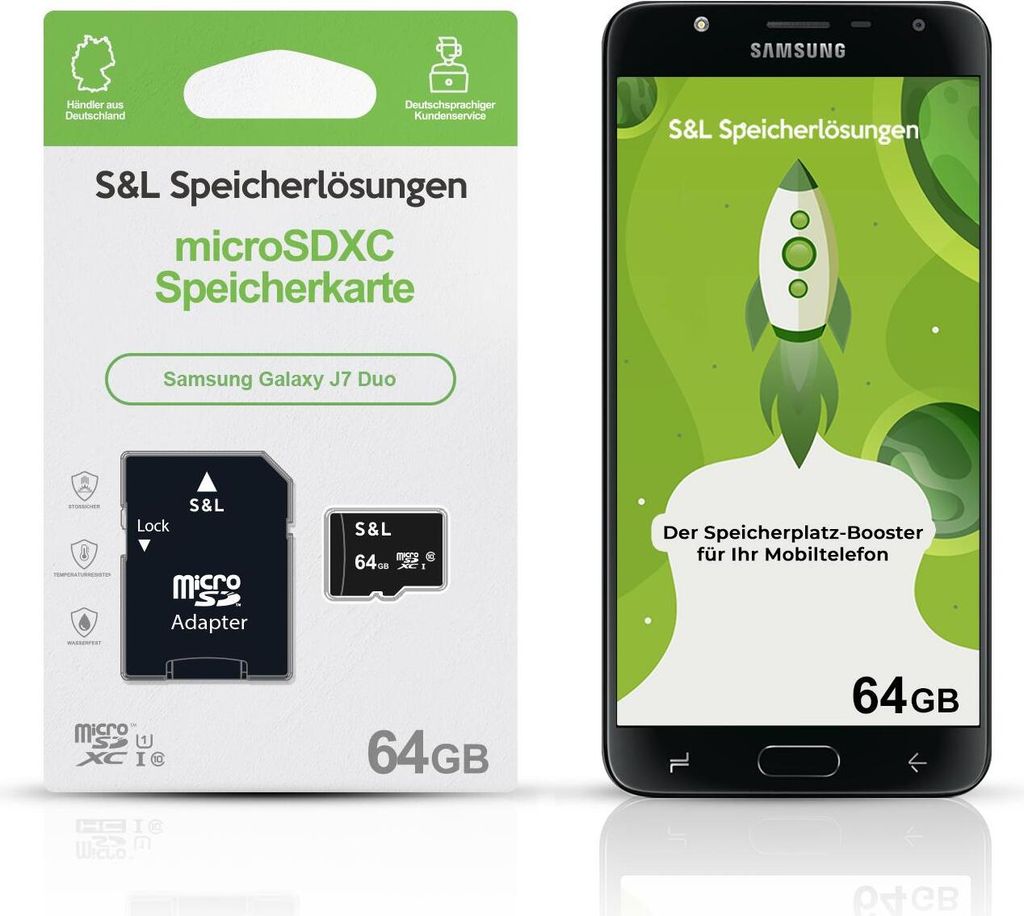 microSD Speicherkarte S&L für Samsung Galaxy J7 Duo - Speicherkapazität: 64 GB