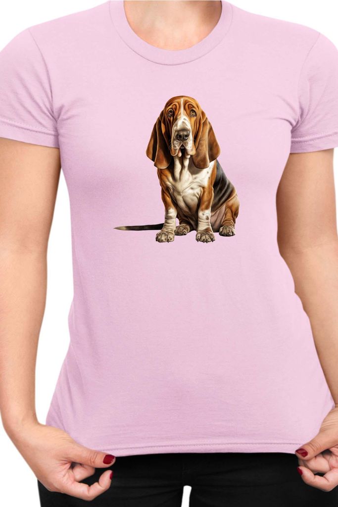 Damen T-Shirt Dogs Breeds Basset Hound Dog Breed 006, Lady M / Hellrosa