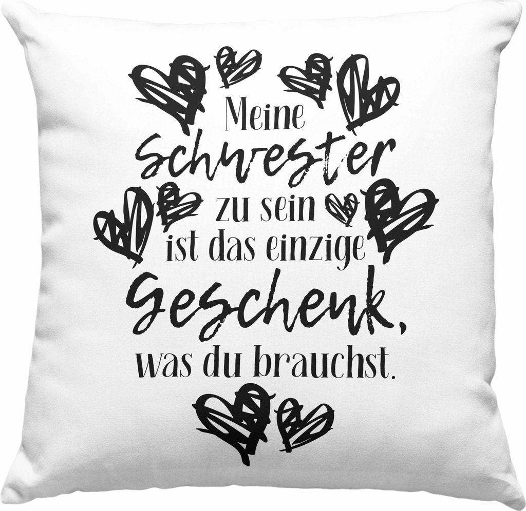 Trendation - Beste Schwester Deko-Kissen mit Füllung 40x40 Spruch Geschenkidee Geburtstag Schwester von Schwester Bruder (Blau)