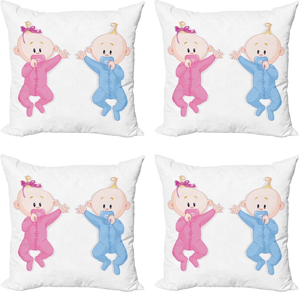 ABAKUHAUS Geschlecht decken Kissenbezug Set (4 Stück), Baby mit Schnuller, Moderner Doppelseitiger Digitaldruck, 60 cm x 60 cm, Rosa Blau und Pfir...
