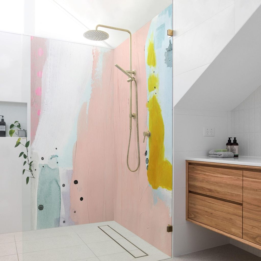 Duschrückwand originell selbstklebend - 0.35 mm Wandpaneel wasserfest Design rosa Abstrakt Badrückwand fugenlos Smart matt 100x210 cm