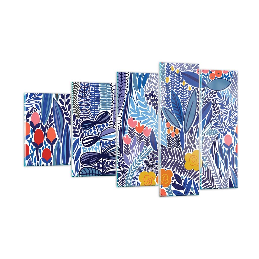 Bilder auf glas - Blumen Blätter Illustration Tropen - 100x60cm - Glasbilder - Wandbilder - Kunstdruck - Wanddekoration aus Glas - Glas Bilder - W...