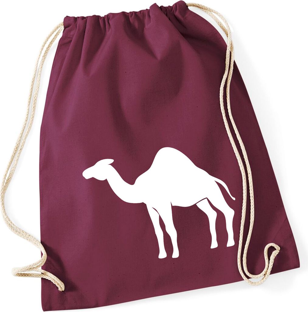 Huuraa Turnbeutel Dromedar Kamel Silhouette 12 Liter Burgundy Baumwolle Rucksack Geschenkidee
