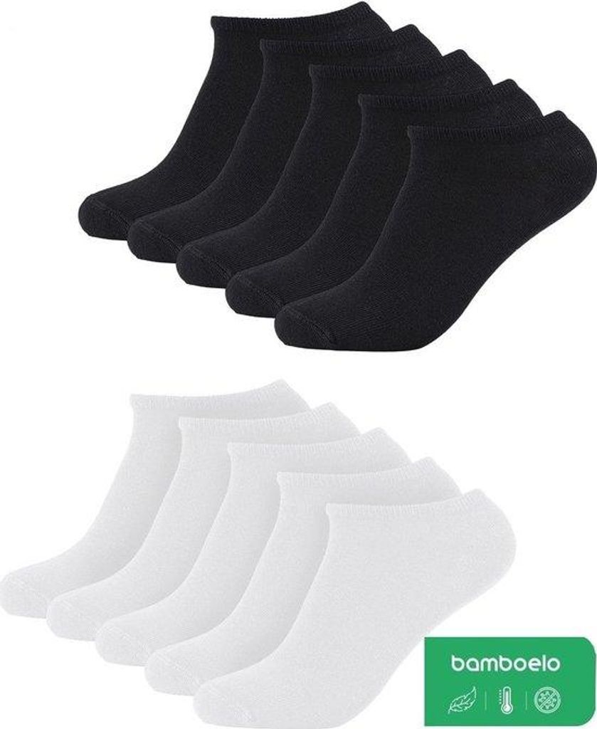 Sneaker Socken 10 Paar Unisex atmungsaktive Bambus-Socken weiß und schwarz