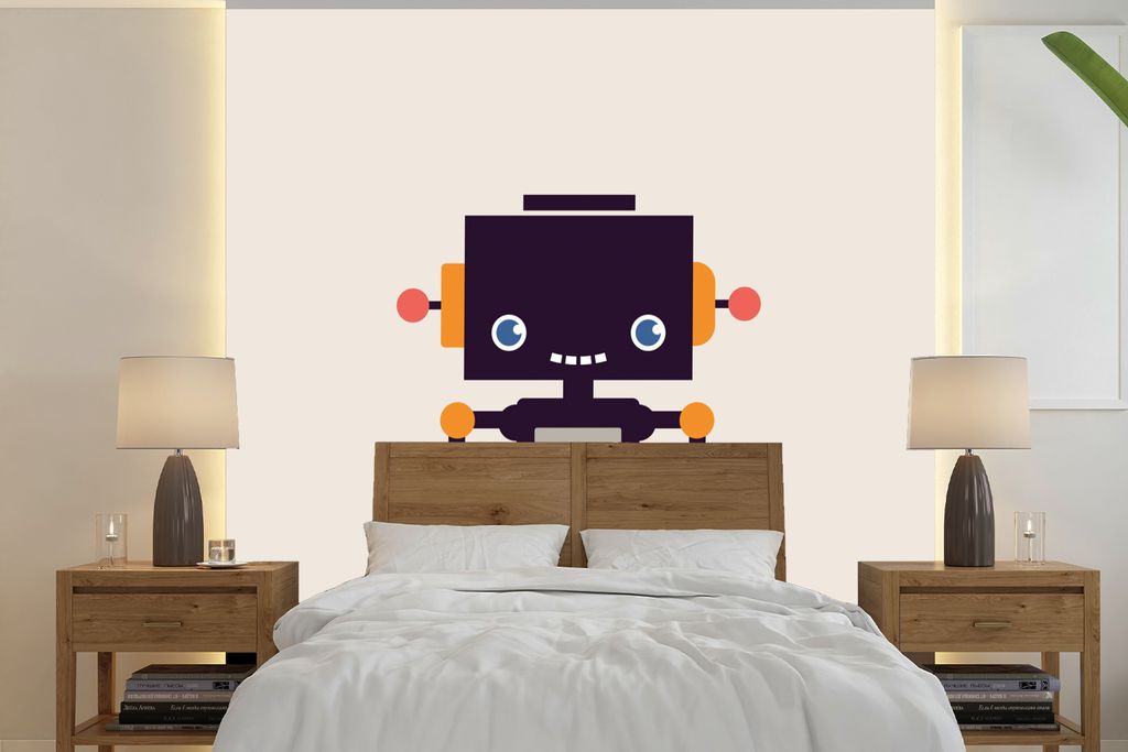 MuchoWow Fototapete für Wohnzimmer oder Schlafzimmer Wandtapete Vinyl Motivtapete Roboter - Antenne - Orange - Beige - Kind - Kinder - 300x300 c...