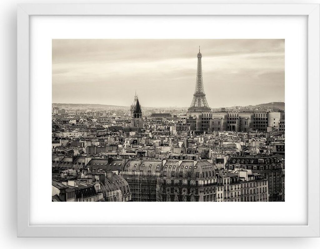 Gerahmtes Poster - Weißer Rahmen - Paris Stadt Zuhause - 40x30 cm - Wand Bild - Wanddeko - Wandbilder - Kunstposter - Wandposter - Bilderrahmen - ...