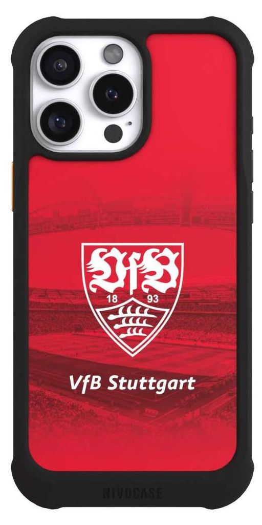 NIVOCASE Hülle für Apple iPhone 16 Pro Max Stoßfeste Handyhülle NIVOmax Case Schwarz Offizielles Lizenzprodukt Stadion VfB Stuttgart