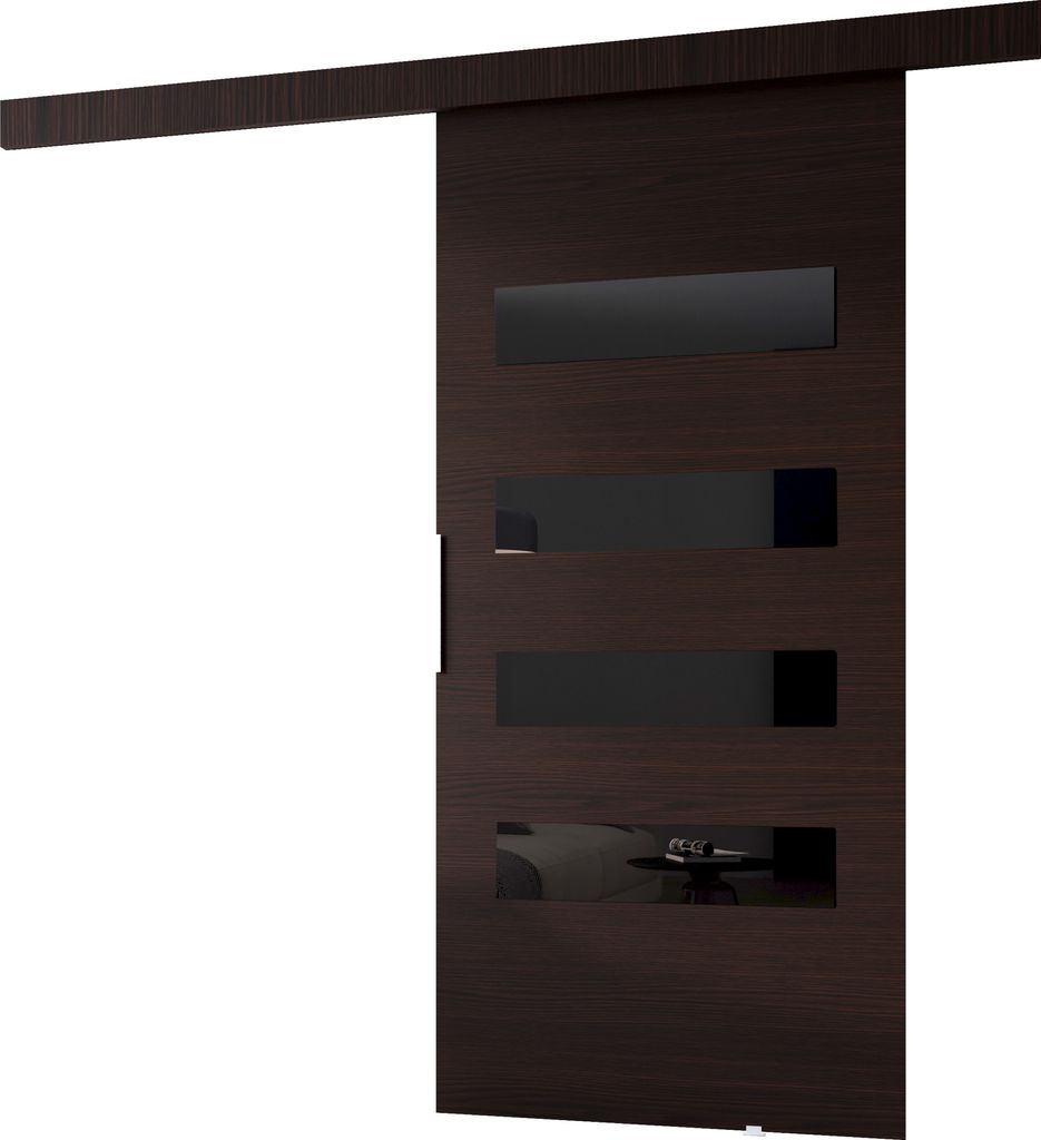 Minio, Schiebetür "CLEAN F", Zimmertür, 86 cm, Wenge Eiche / Schwarze Farbe