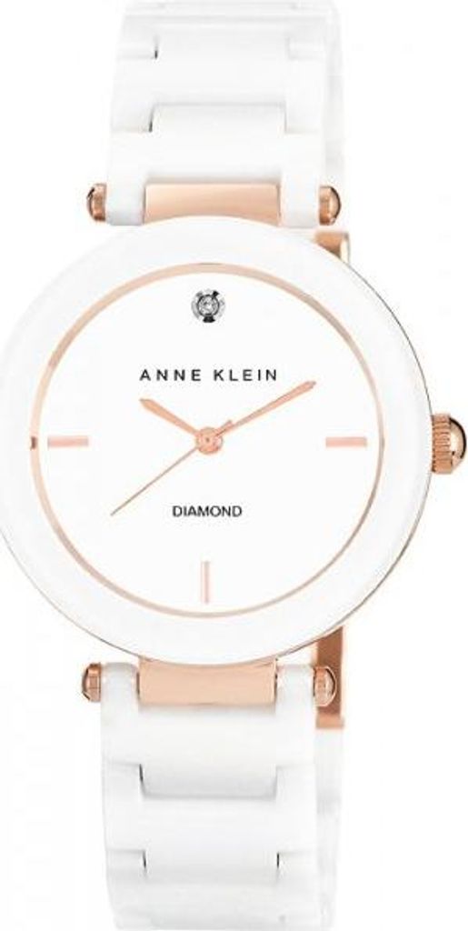 Keramik Damenuhr weiß/ roségold mit Gliederarmband und echtem Diamant