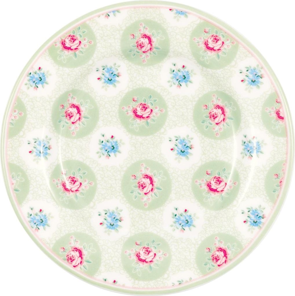 Greengate Teller KLEIN ELLE PALE GREEN Grün mit Blumen 15 cm Dessertteller