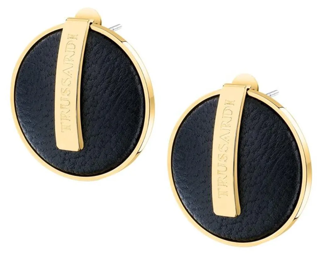 Boucles d'oreilles plaquées or et cuir noir, design rond artisanal
