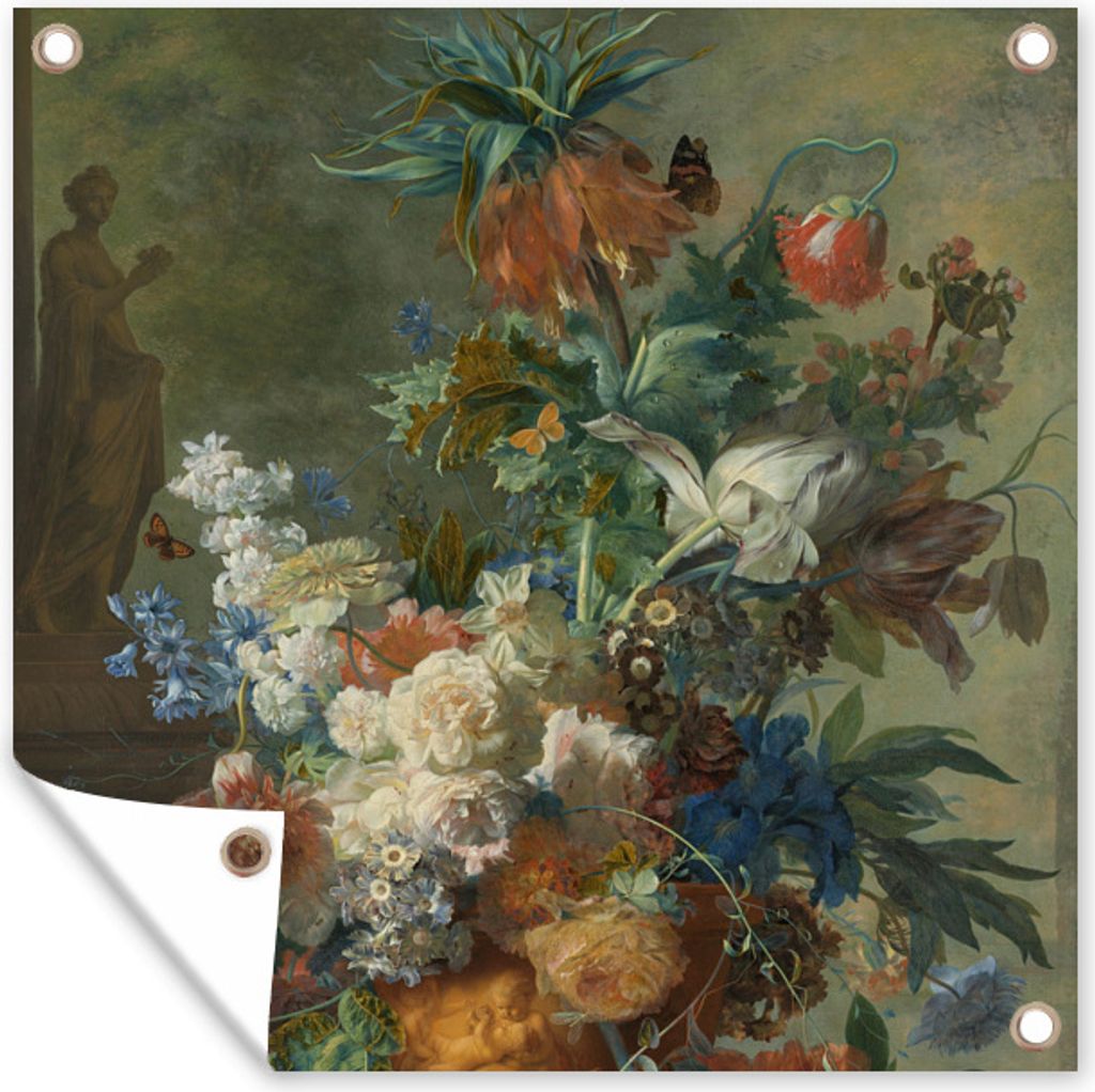 MuchoWow 50x50 cm Outdoor-Poster Gartendeko Sichtschutz Garten Poster für den Garten Stilleben mit Blumen - Gemälde von Jan van Huysum