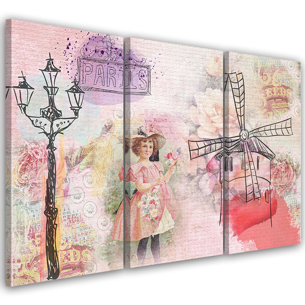 Triptychon auf leinwand abstraktionen - rosa 150x100 cm Feeby rosa wandbild bereit zum aufhängen