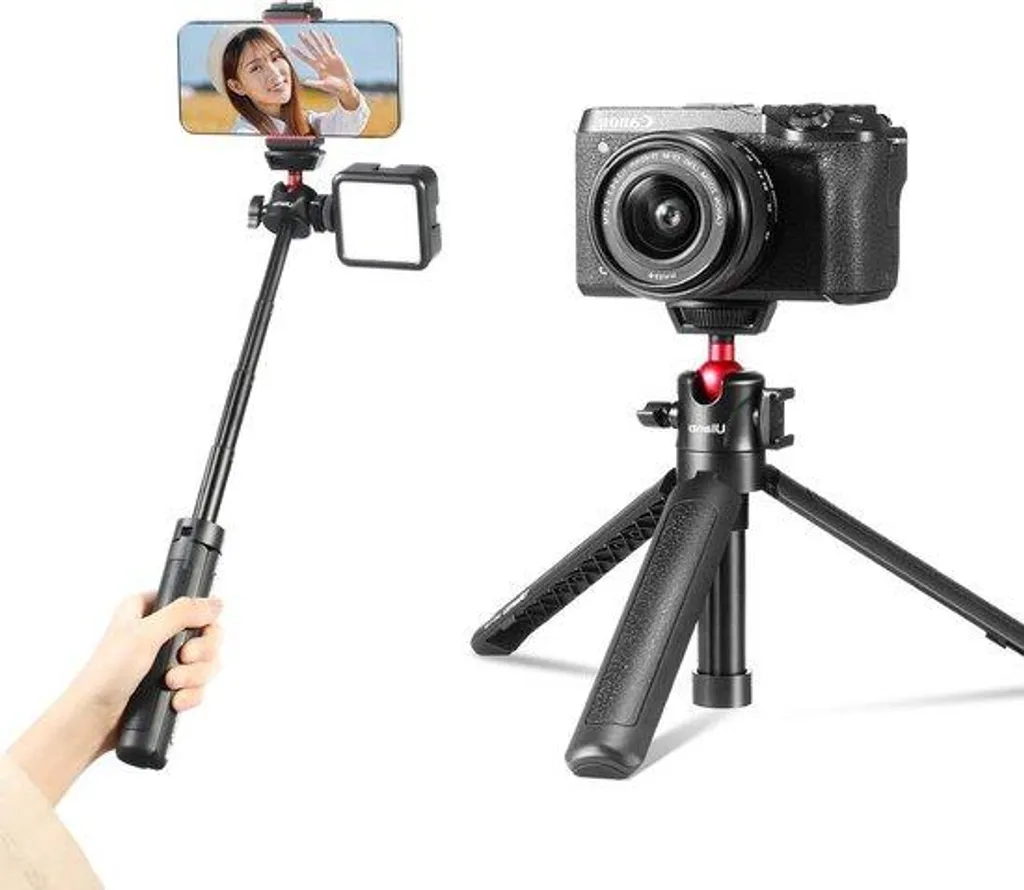 Trépied télescopique avec vis 1/4 noir pour appareil photo et mobile