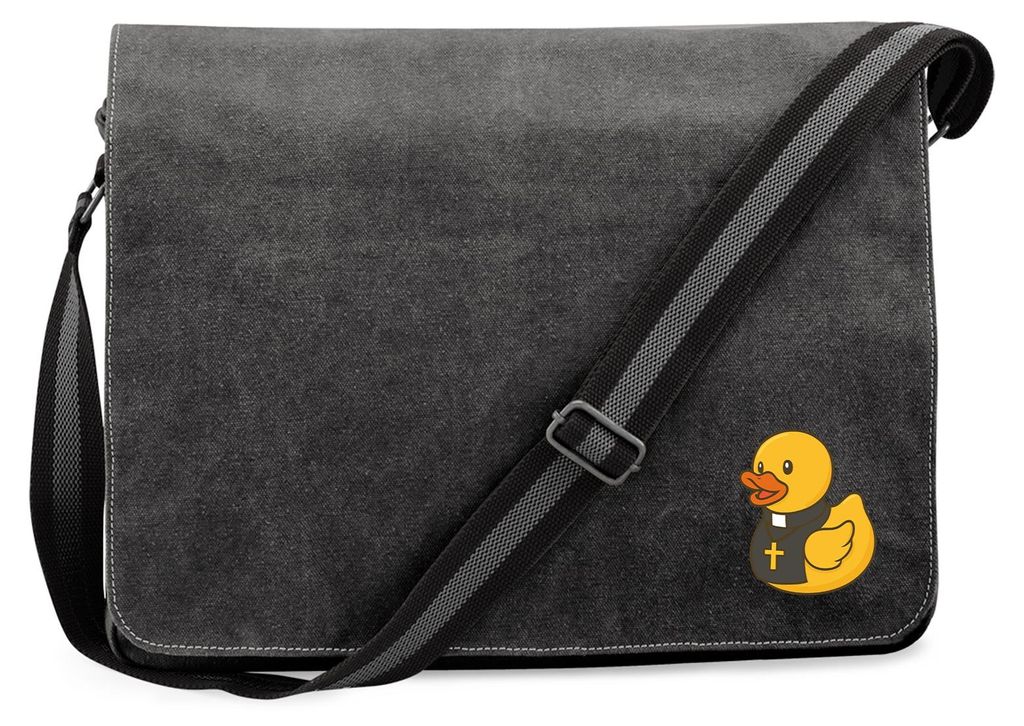 Huuraa Umhängetasche Quietscheente Pfarrer Comic Gummiente 14 Liter Black Canvas Laptoptasche Geschenkidee