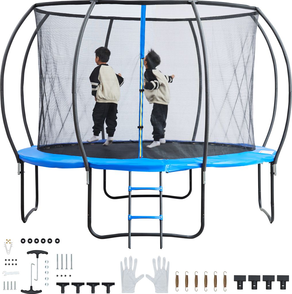 VEVOR Gartentrampolin Trampolin 86 cm Leiternhöhe, Indoor-/Outdoor-Kindtrampolin mit 150 kg Belastbarkeit, Trampoline 360° Sicherheitsnetz Stoßd...