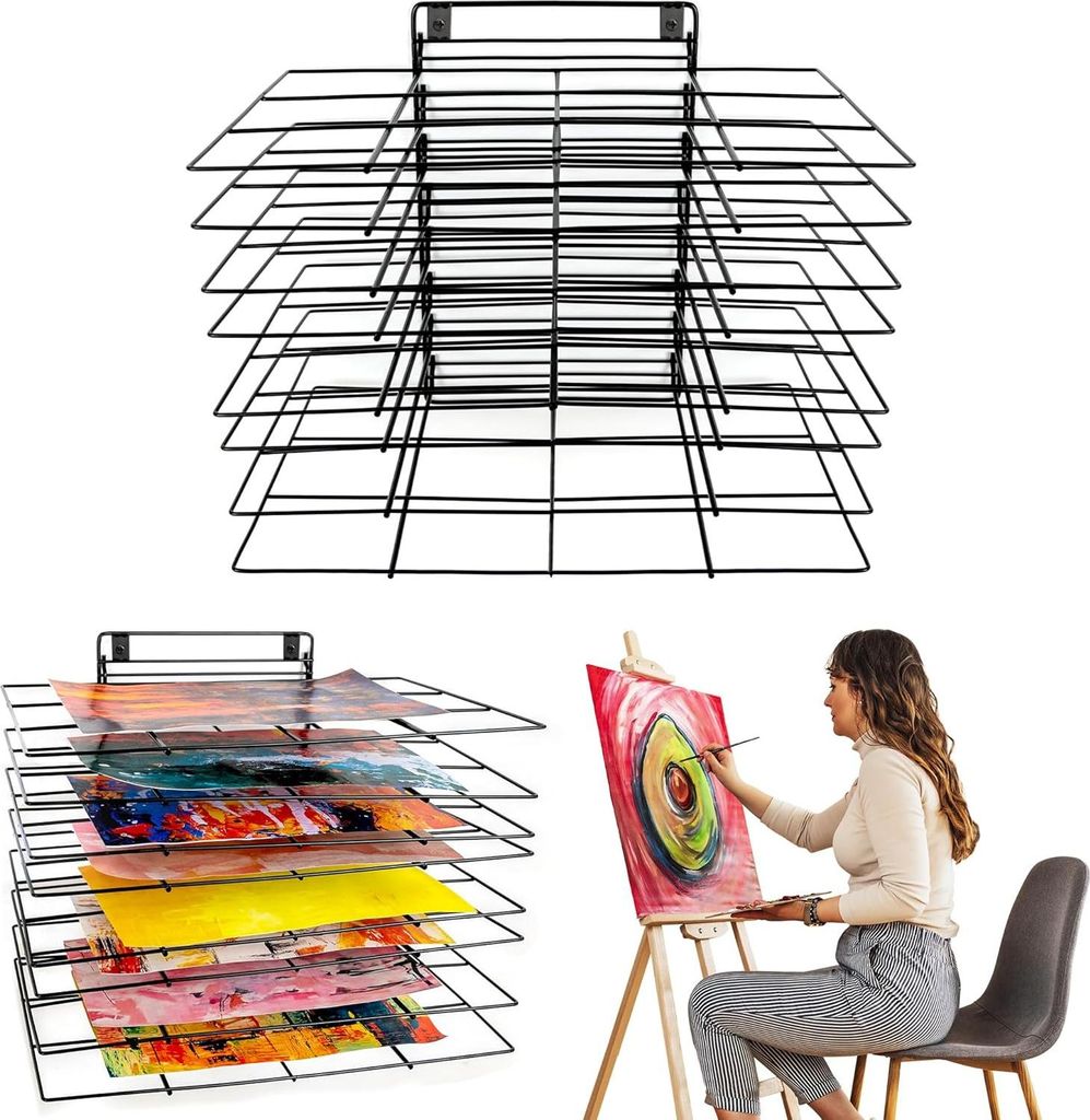 Klein Hangend Droogrek für Kunstwerke | 8 Entfernbare Regale | Perfekt für Gemälde und Zeichnungen