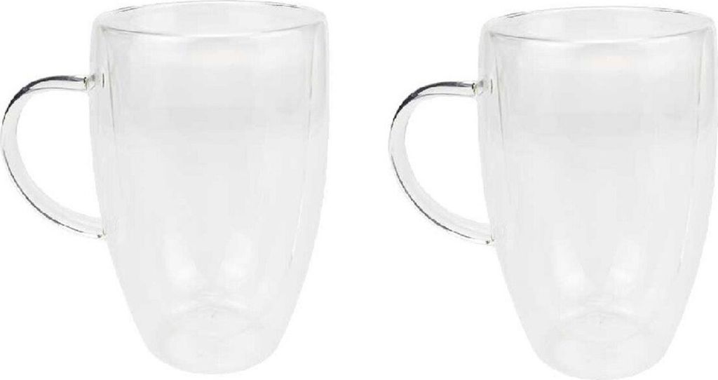2er Set Doppelwandiges Thermoglas mit Henkel Teetassen Doppelwand Glas Kaffeetassen transparent 350 ml