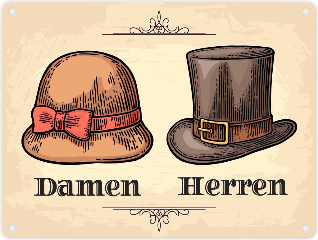 Damen und Herren WC Toiletten Schild im Vintage-Style Schild Blechschild
