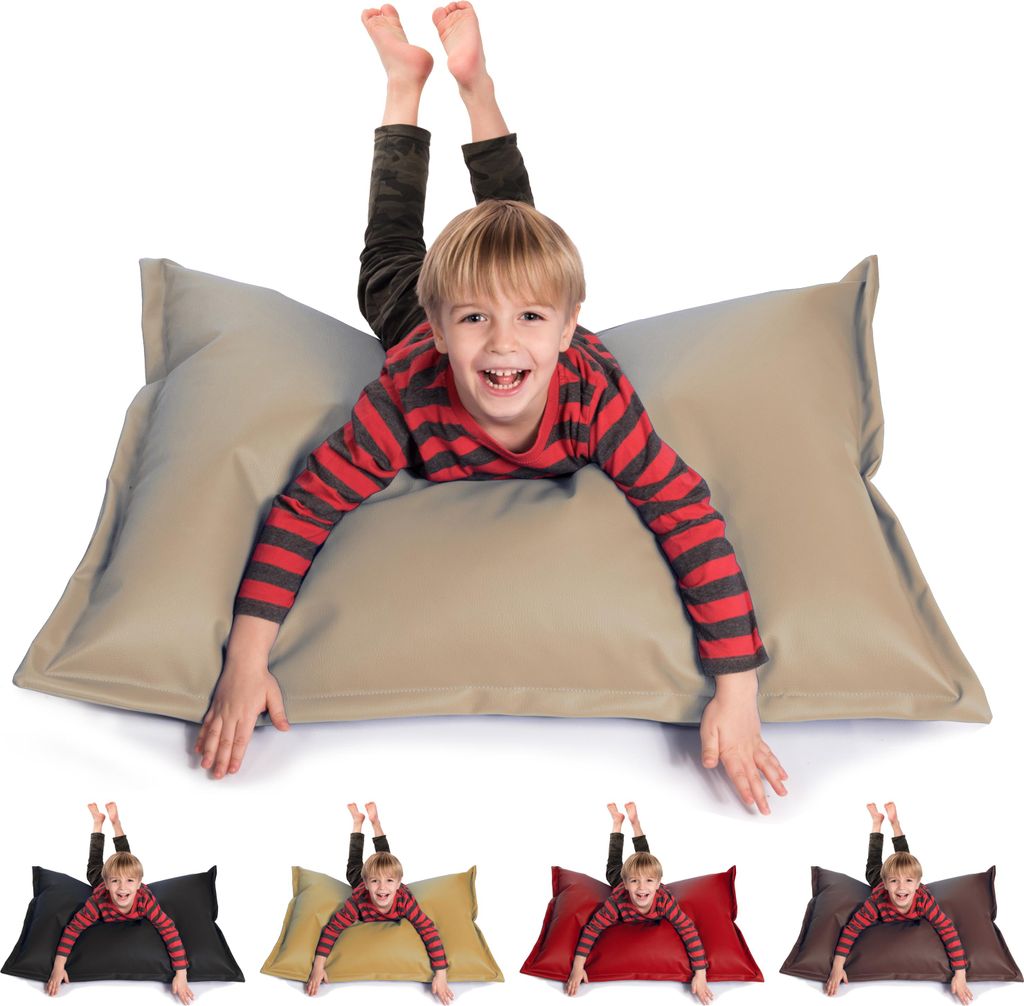 sunnypillow S Sitzsack Sitzkissen aus Kunstleder Outdoor & Indoor 100 x 70 cm mit 60L Styropor Füllung Sessel für Kinder & Erwachsene Sofa Beanba...