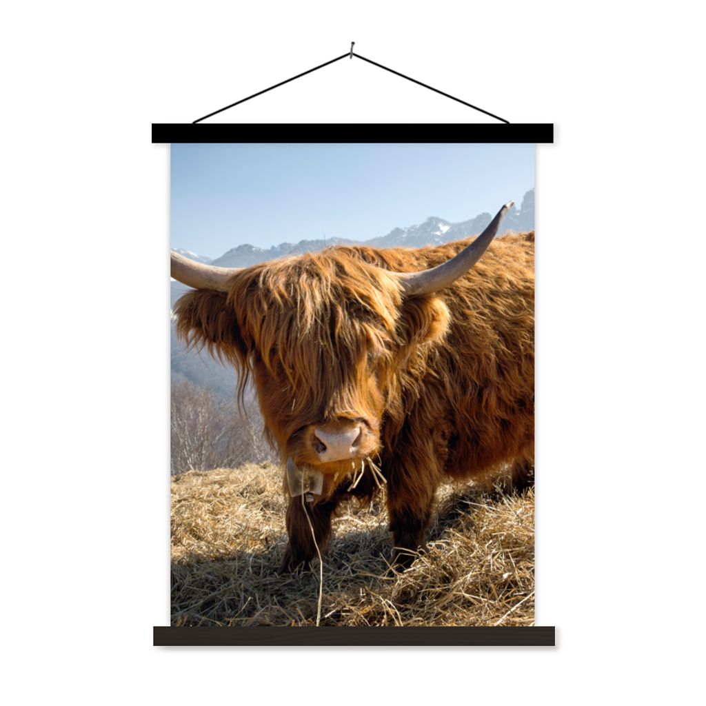 MuchoWow Textilposter Schottischer Highlander - Berg - Schnee 40x53 cm mit schwarzem Rahmen - Abbildung