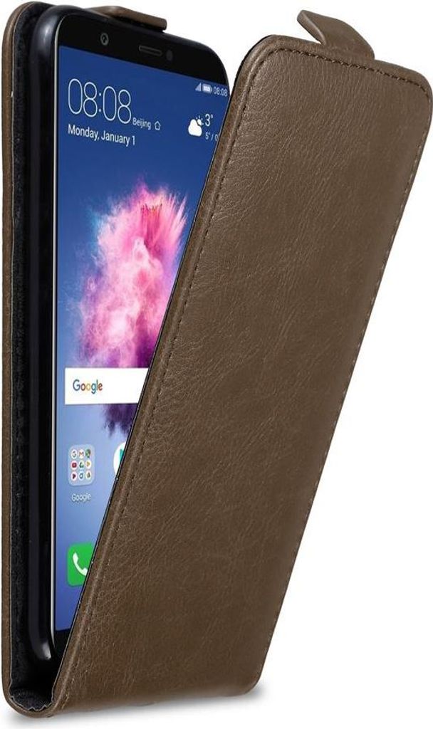 Cadorabo Hülle für Huawei P SMART 2018 / Enjoy 7S Schutz Hülle in Braun Flip Etui Handyhülle Case Cover