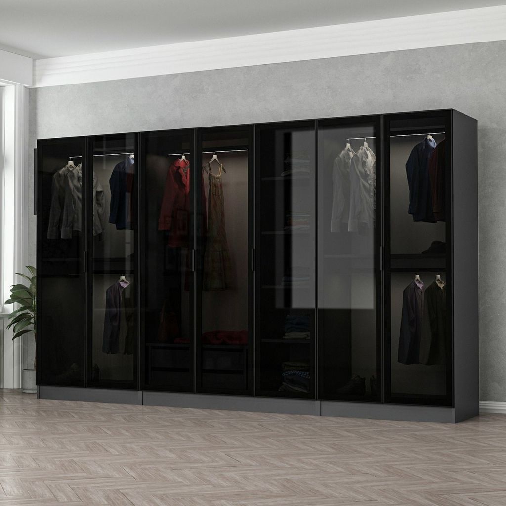 Skye Decor, Kale - 6094, Kleiderschrank, Anthrazit, 100 % MELAMINBESCHICHTETE SPANPLATTEN, 315 x 52 x 210 cm