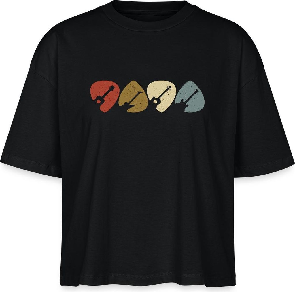 Spreadshirt Plektrum Retro Musik Motiv Boxy Shirt Damen, S, Schwarz
