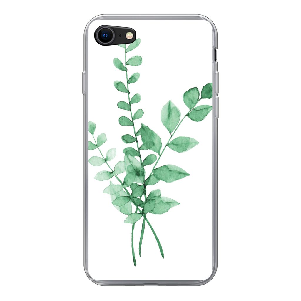 MuchoWow Handyhülle Schutzhülle Hülle für iPhone SE 2020 Aquarelle - Blätter - Pflanzen Silikon Softcase Handy Hülle - Kartenbesitzer