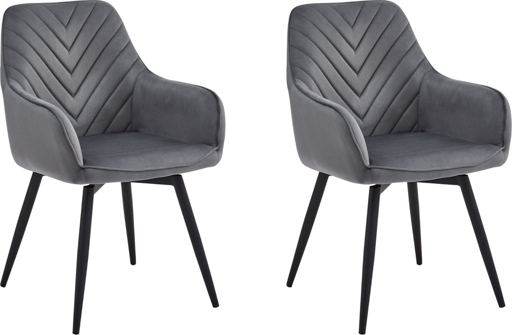 Esszimmerstuhl drehbar Stuhl Drehstuhl Esszimmer Schminktisch Stuhl Samt Polsterstuhl 2er Set belastbar bis 110 kg, 360° drehbar, Dunkelgrau