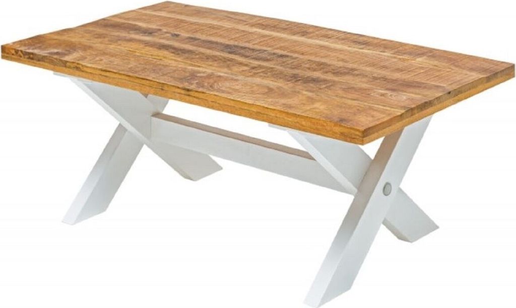 Casa Padrino Landhausstil Couchtisch Naturfarben / Weiß 110 x 60 x H. 45 cm - Handgefertigter Massivholz Wohnzimmertisch - Wohnzimmer Möbel im La...