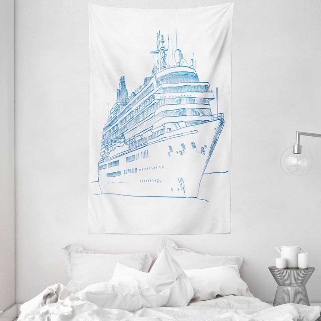 ABAKUHAUS Marine Wandteppich und Tagesdecke, Cruise Liner Boot Reisen aus Weiches Mikrofaser Stoff Waschbar ohne Verblassen Digitaldruck, 140 x 230...