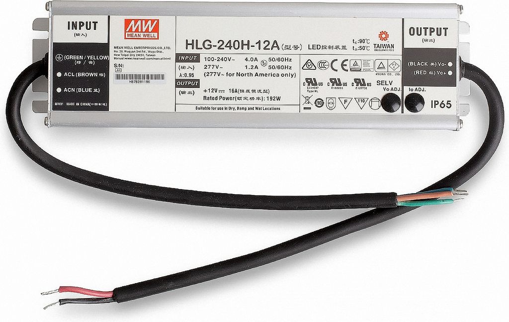 Mean Well HLG-240H-12A SNT  12V/DC/0-16A/ 192W IP65 Produktbild 