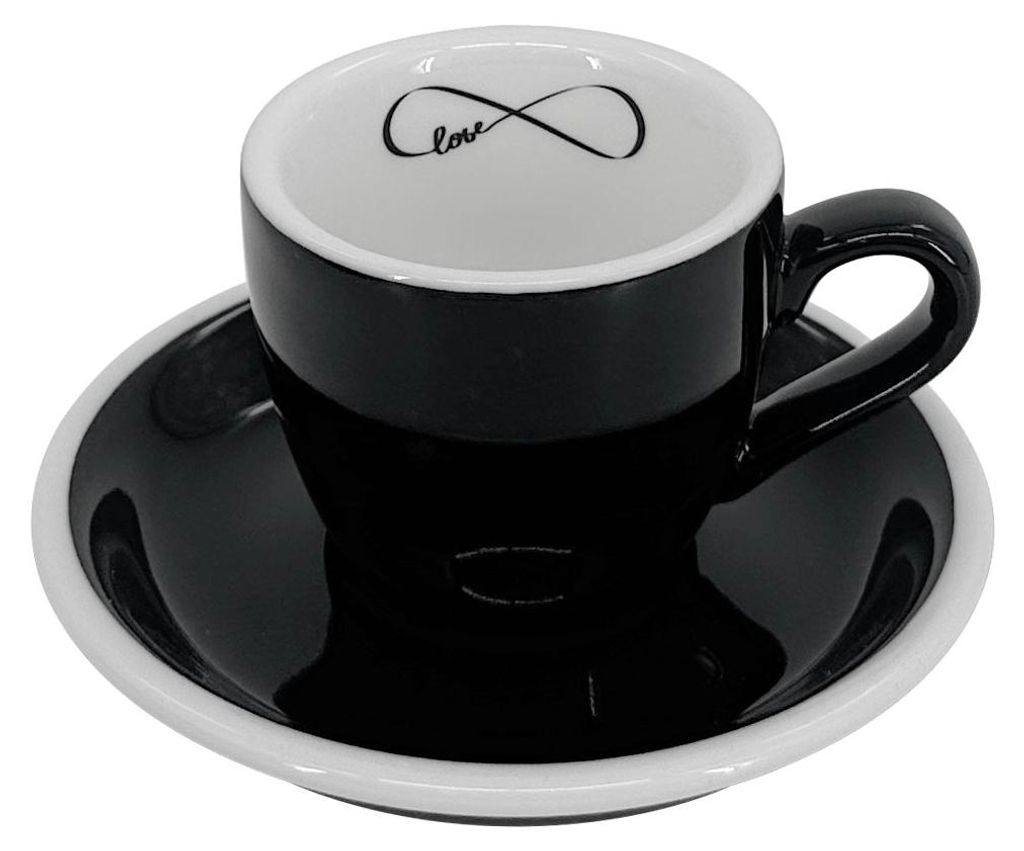 Tasse à espresso avec soucoupe Roma - Love, 75 ml, noir Image du produit 