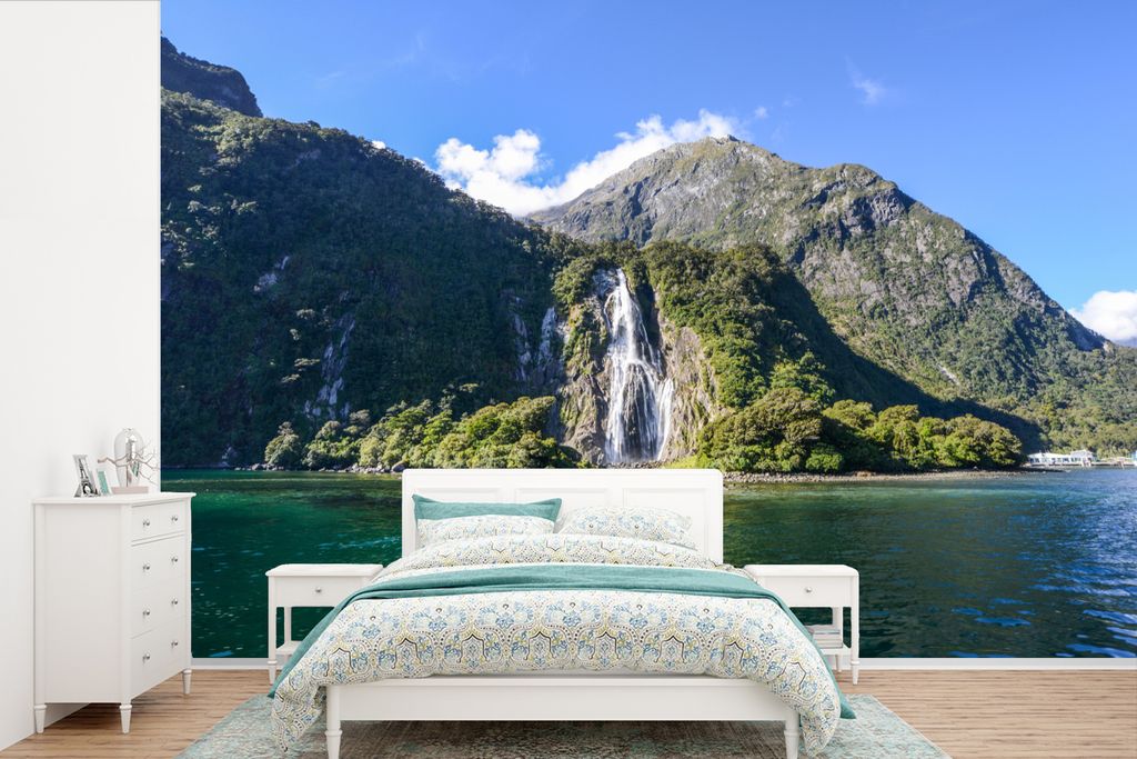 MuchoWow Fototapete für Wohnzimmer oder Schlafzimmer Wandtapete Vinyl Motivtapete Wasserfälle im Fiordland-Nationalpark in Neuseeland - 360x240...