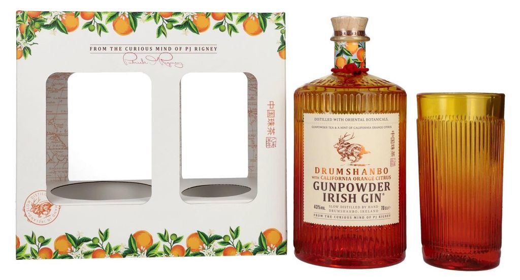 Drumshanbo Gunpowder Irish Gin with California Orange Citrus 43% Vol. 0,7l in Geschenkbox mit Glas